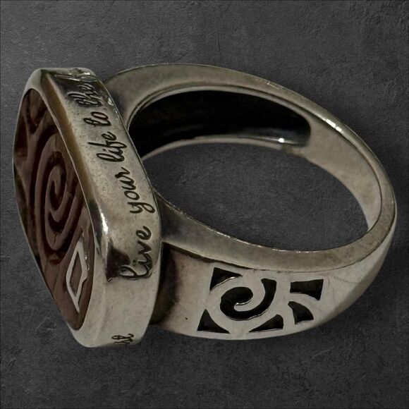 Silpada Carved Wood "Live Your Life To The Fullest" Size 8.25 Ring R2023 - Picture 3 of 5
